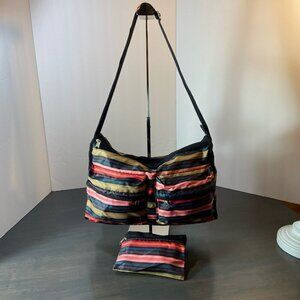 Multicolor Striped Nylon Crossbody Bag + Matching Zip Pouch